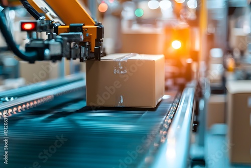 Wallpaper Mural Automated robotic arm sorting cardboard boxes on a conveyor belt in a warehouse Torontodigital.ca