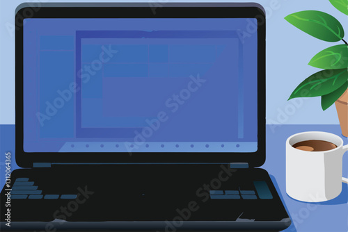 A freelancer's productive Monday morning close-up of a laptop displaying work progress, coffee mug nearby, implying focused work from home.