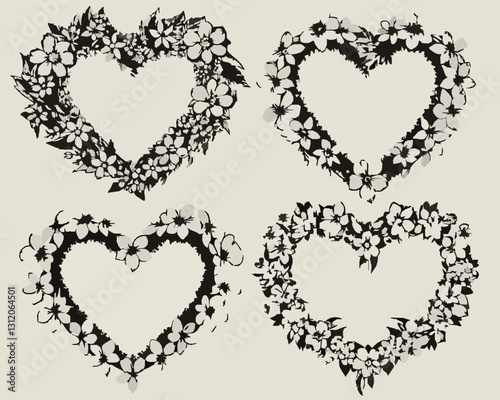 set of heart shaped flowers