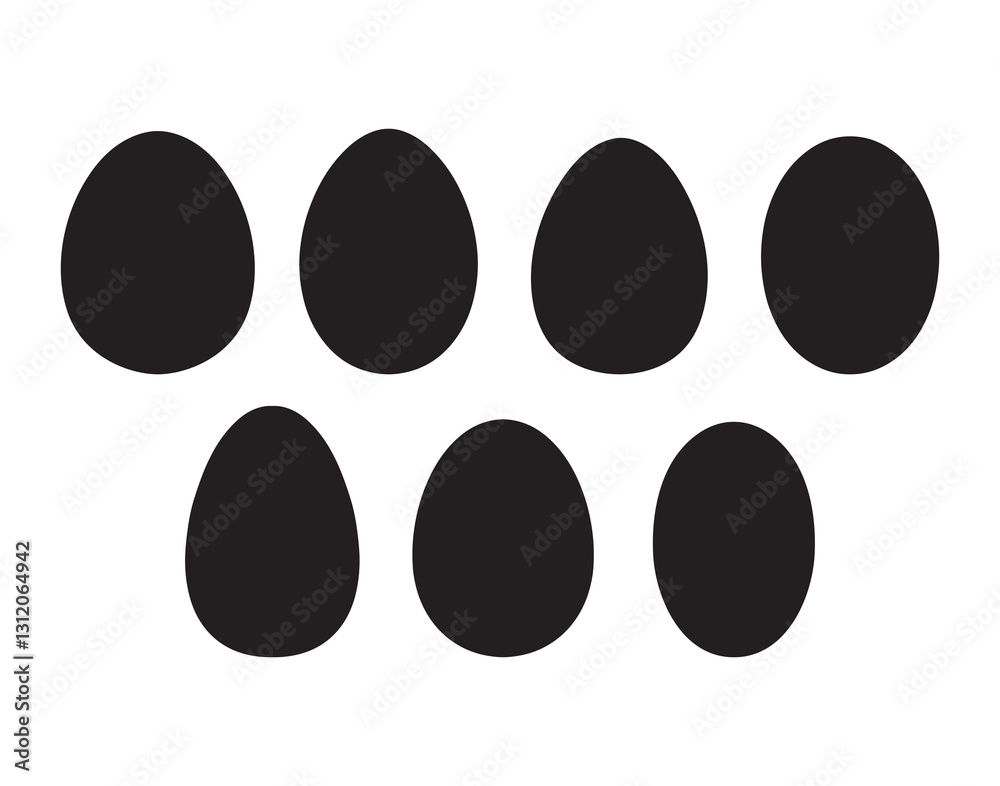 Set of black Easter eggs different shapes and form on white background. Spring holiday collection. Vector Illustration isolated. Happy easter eggs. Drawing clipart set. Easter day festival icons set Set of black Easter eggs different shapes and form on white background. Spring holiday collection. Vector Illustration isolated. Happy easter eggs. Drawing clipart set. Easter day festival icons set
