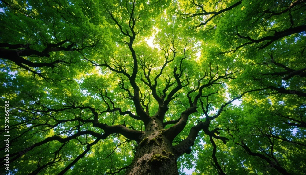 Fototapeta premium Majestic tree canopy forest nature photography tranquil environment upward view serenity