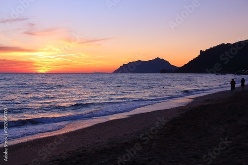 Beach sunset in Corfu Greece photo