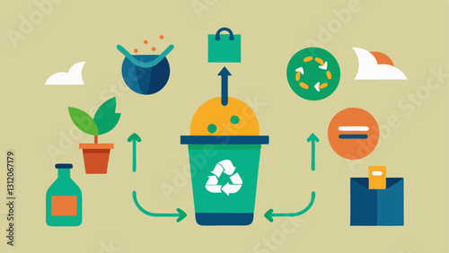 Waste Transformations A split illustration showing the transformation of waste discarded items into useful things like compost or recycled art advocating for waste mindfulness.