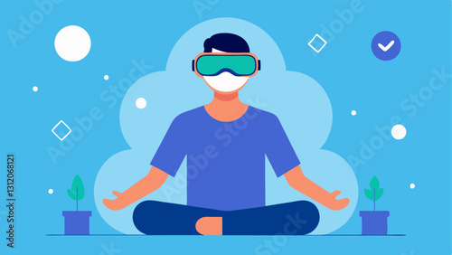 Virtual Reality Health Session A client wearing VR goggles experiencing immersive health sessions with a visual representation of their relaxation or exercise routine in the