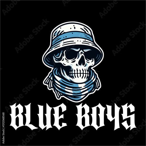 Skull wear bucket hat Ultras hooligan vector illustration