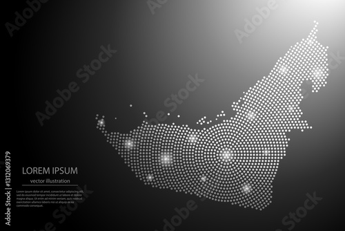 Abstract image United Arab Emirates map from point Gray and glowing stars on a dark background. Vector illustration eps 10.	
