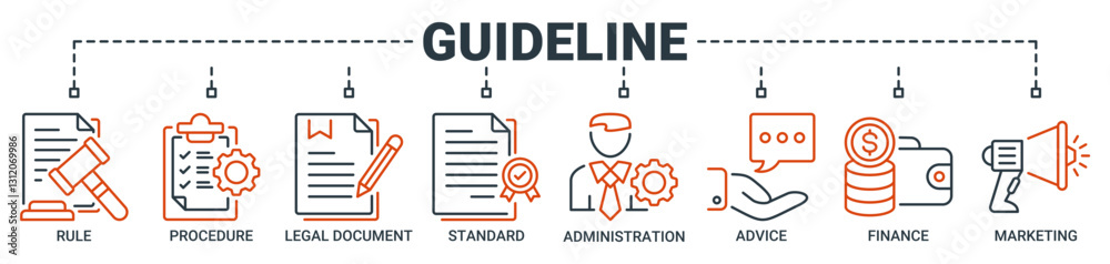Guideline banner web icon vector illustration concept with icon of rule, procedure, legal document, standard, administration, advice, finance, marketing icons. Outline vector symbol background. Guideline banner web icon vector illustration concept with icon of rule, procedure, legal document, standard, administration, advice, finance, marketing icons. Outline vector symbol background.
