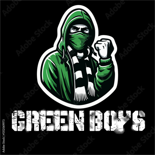 Illustration logo vector of Ultras Hooligan Football fans Green white color