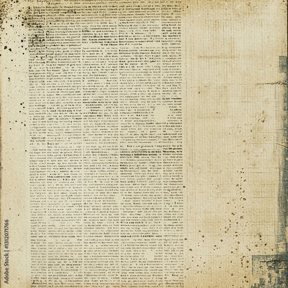 Obraz premium Vintage Newsprint Scrapbook Paper with Faded Beige Background, Aged Texture