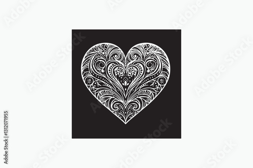 Heart vector silhouette black and white image.