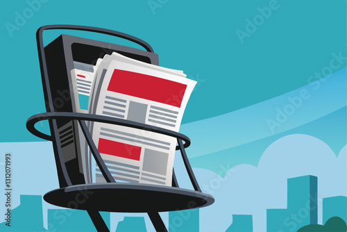 A bustling Monday morning newsstand overflowing with various newspapers and magazines, showcasing a vibrant urban scene.