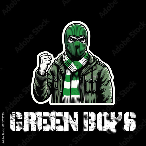 Illustration logo vector of Ultras Hooligan Football fans Green white color