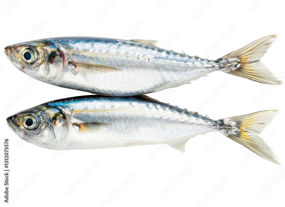 Fresh caught mackerel fish stacked side by side showcasing their glistening silver scales in bright light Fresh caught mackerel fish stacked side by side showcasing their glistening silver scales in bright light