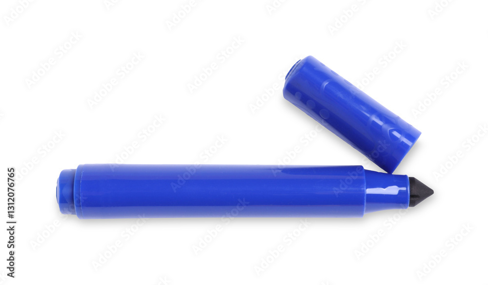 One blue marker isolated on white, top view One blue marker isolated on white, top view