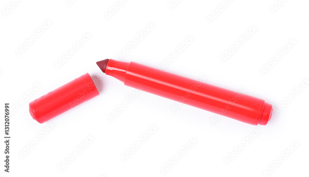 One red marker isolated on white, top view One red marker isolated on white, top view