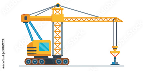 A Detailed Illustration of a Yellow Mobile Crane for Construction and Lifting Heavy Objects