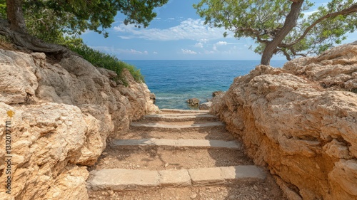 Wallpaper Mural Stone Steps to a Tranquil Ocean View Torontodigital.ca