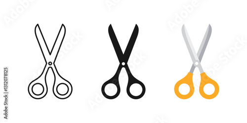 Scissors icon set. Open scissors icon set. Scissors symbol. Scissors filled and Outline vector illustration.