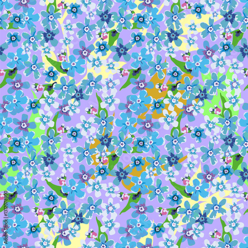 Vector floral multicolored pattern in pastel colors. Small forget-me-not flowers, seamless background.