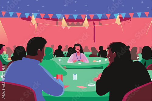 Illustrate a fun, engaging icebreaker game for a conference, showing diverse attendees interacting positively.  Focus on visual storytelling of the activity.