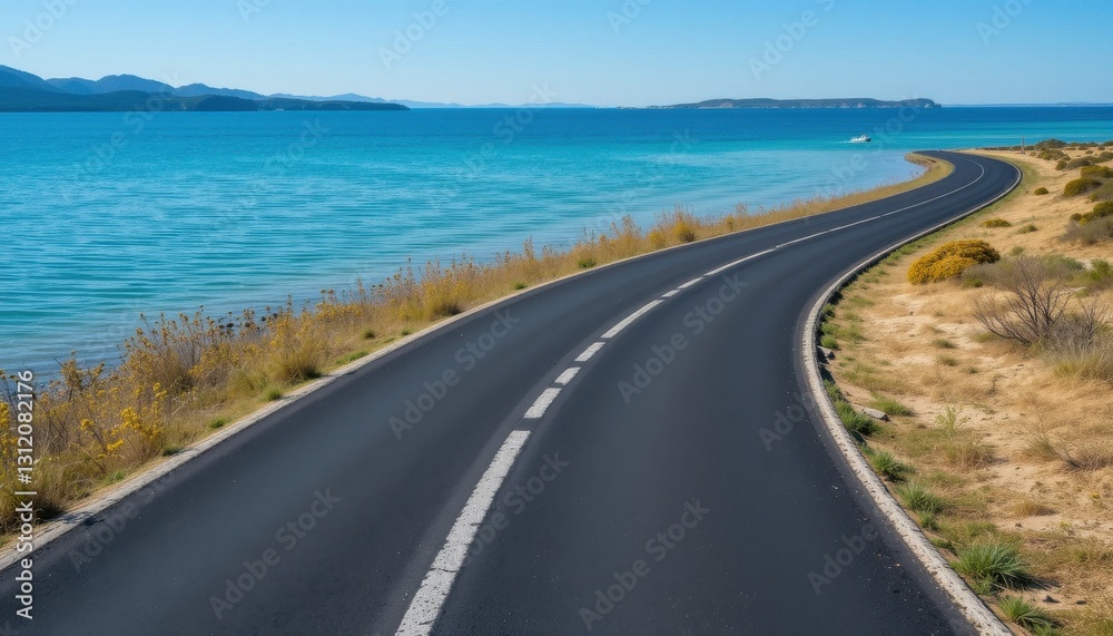 Curved coastal road seaside landscape photography tranquil environment aerial view scenic journey Curved coastal road seaside landscape photography tranquil environment aerial view scenic journey