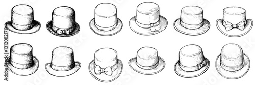 Collection of hand-drawn hats showcasing various styles and designs on a white background