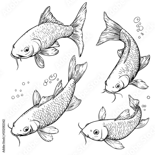 Colorful koi fish swimming gracefully in a serene pond, showcasing elegant movements and natural beauty