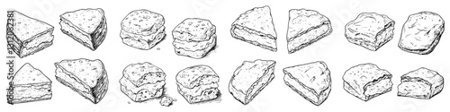 Various Types of Biscuit and Scone Illustrations Displayed in a Gourmet Bakery Setting