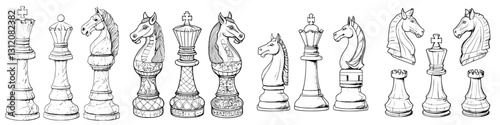 Chess pieces arranged in a strategic formation showcasing various figures from a classic game of chess
