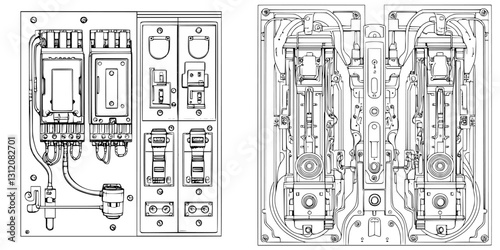Detailed technical diagram of electrical components and setup for circuit management and control systems