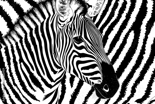 A modern illustration of zebra stripes pattern, resembling animal skin and tiger stripes, is presented as an abstract design with a line background, typically used in fabric, and is available as a
