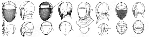 Various designs of fencing masks showcasing different styles and features for protection during matches