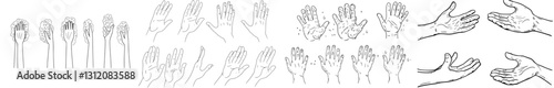 A hand drawn modern doodle illustration of a step-by-step guide on how to wash hands properly, titled Washing Hands Step by Step Methods