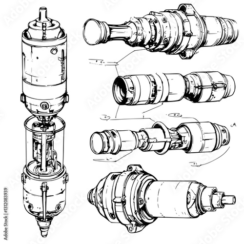 Detailed illustration of mechanical components and their assembly in a technical design layout