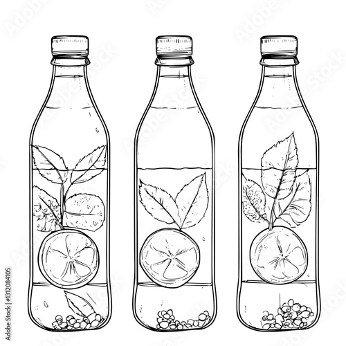Refreshing lemon and mint infused water in clear glass bottles showcasing vibrant ingredients and natural details