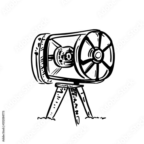 In a sketch, the outline of a modern camera is illustrated in an isolated yet stylish manner