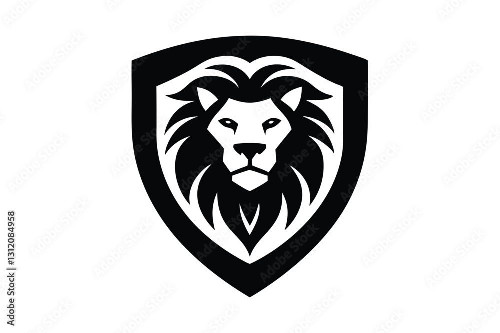 Obraz premium Silhouette art illustration of a lion's head inside a shield logo.eps