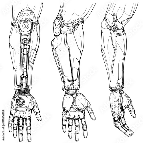 Conceptual design of robotic arms showcasing advanced technology and intricate mechanics