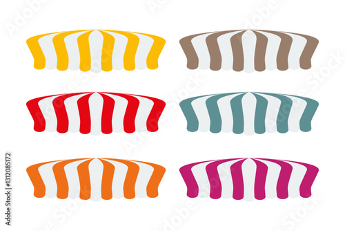 Set of awnings striped canopy for cafe, shop, restaurant, hotel. Cafe sunshade, store canopy, cafe or market tent.