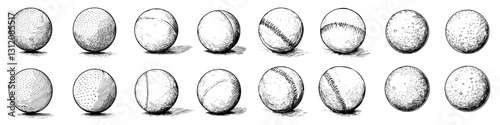 Various types of balls illustrated with distinct textures and patterns showcasing different sports themes