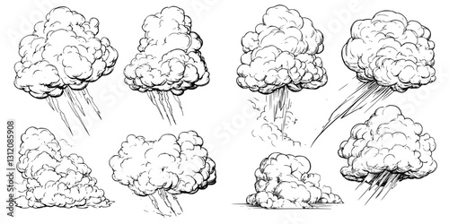 Various cloud formations show different styles of cartoonish designs suitable for illustrations or animations