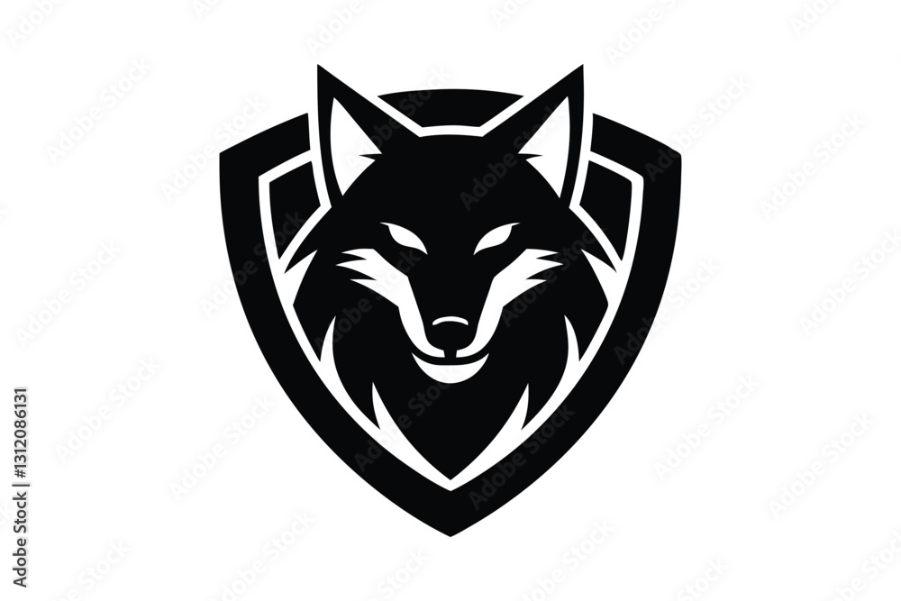 Fototapeta premium Silhouette art illustration of a wolf's head inside a shield logo.eps