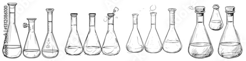 Collection of laboratory glassware used for experiments and chemical reactions at a science facility during the day