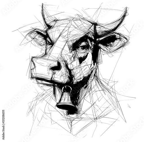 Obrak cow face is depicted in a modern graphics illustration of farm animals
