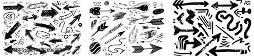 Modern arrow icons, hand-drawn and sketched, are designed for use in business planning and education