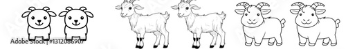 Coloring line art and colored pictures of goats are popular among children in modern cartoons
