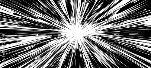 Manga anime cartoons often depict transparent comic explosions with motion or movement effects against modern backgrounds, utilizing radial speed lines and abstract patterns to create a comic book