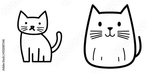 The graphic doodle sketch and cartoon line illustration feature a cute cat and a cute kitten