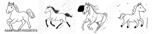 A magnificent stallion is depicted in a warm gradient line drawing cartoon