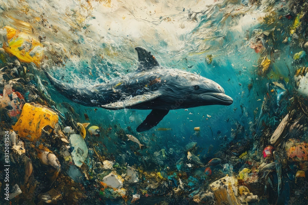 Fototapeta premium ecology, global problem of ocean pollution visualization